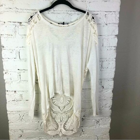 Boho Lace Back Cream High Low Top - Picture 1 of 4